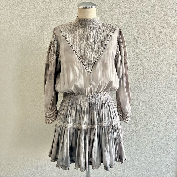 LoveShackFancy Viola Mini Dress Size Medium 100% Cotton Purple Wash High Neck - Picture 1 of 10